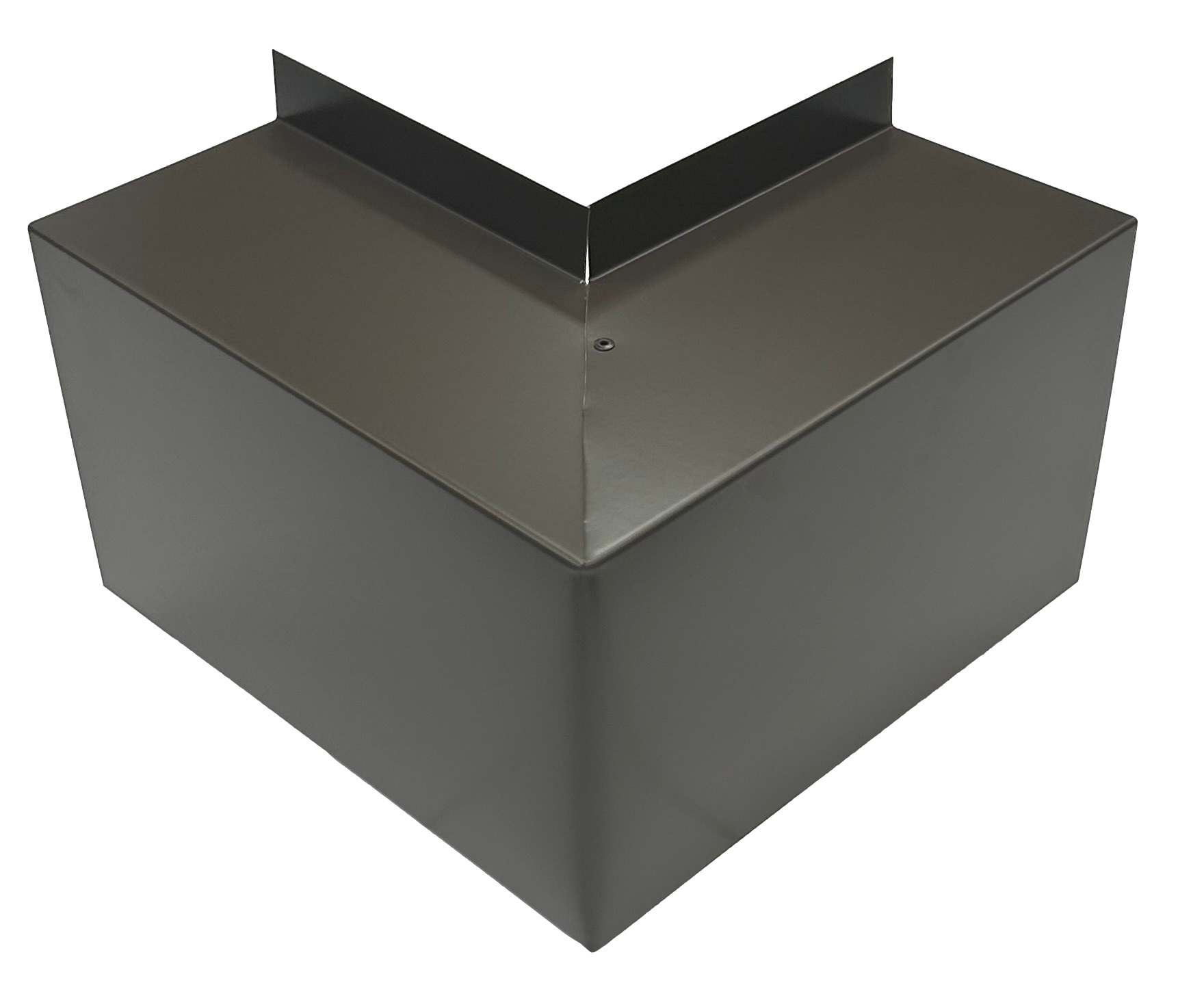 A PermaCover Metal HVAC Line Set Cover Outside Corner Elbow that is made to attach to exterior walls to cover existing HVAC line sets. The elbow cover is made from 22 Gauge Bronze Aluminum.
