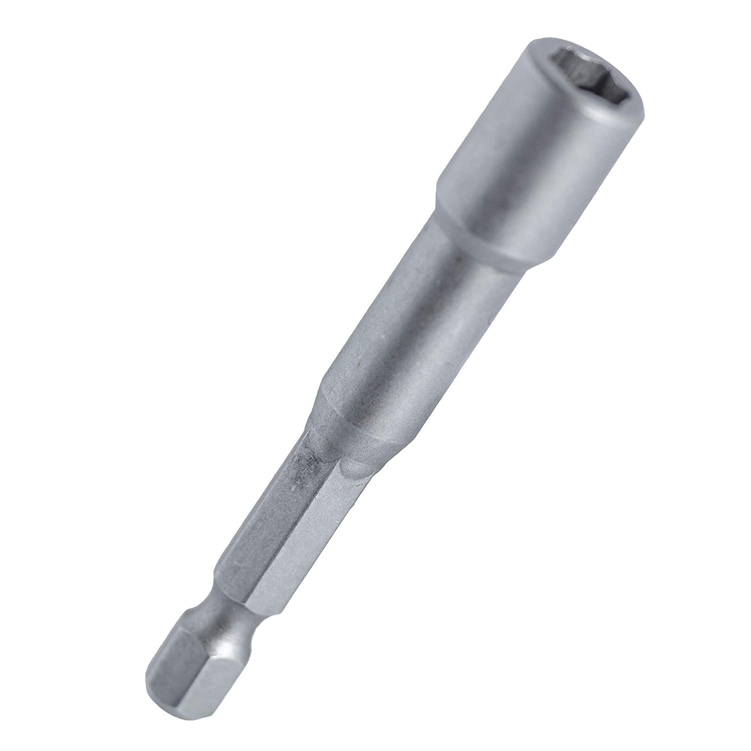 A 1/4 inch magnetic hex bit driver for installing metal roofing screws.