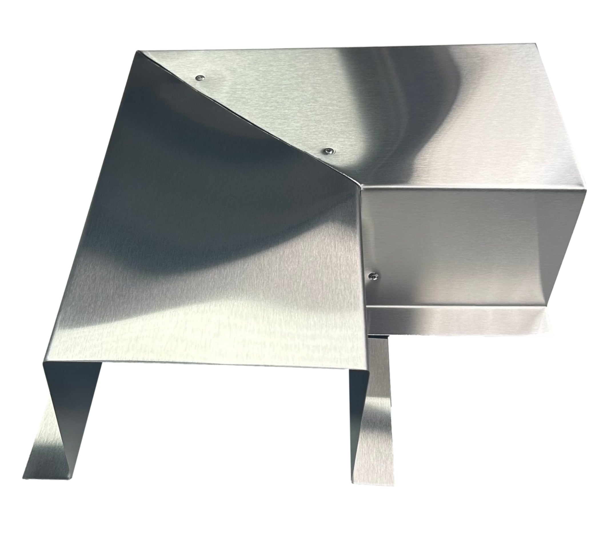 A PermaCover Metal HVAC Line Set Cover 90° Side Turning Elbow that is made to attach to exterior walls to cover existing HVAC line sets. The elbow is made from 26 Gauge Galvanized Steel.