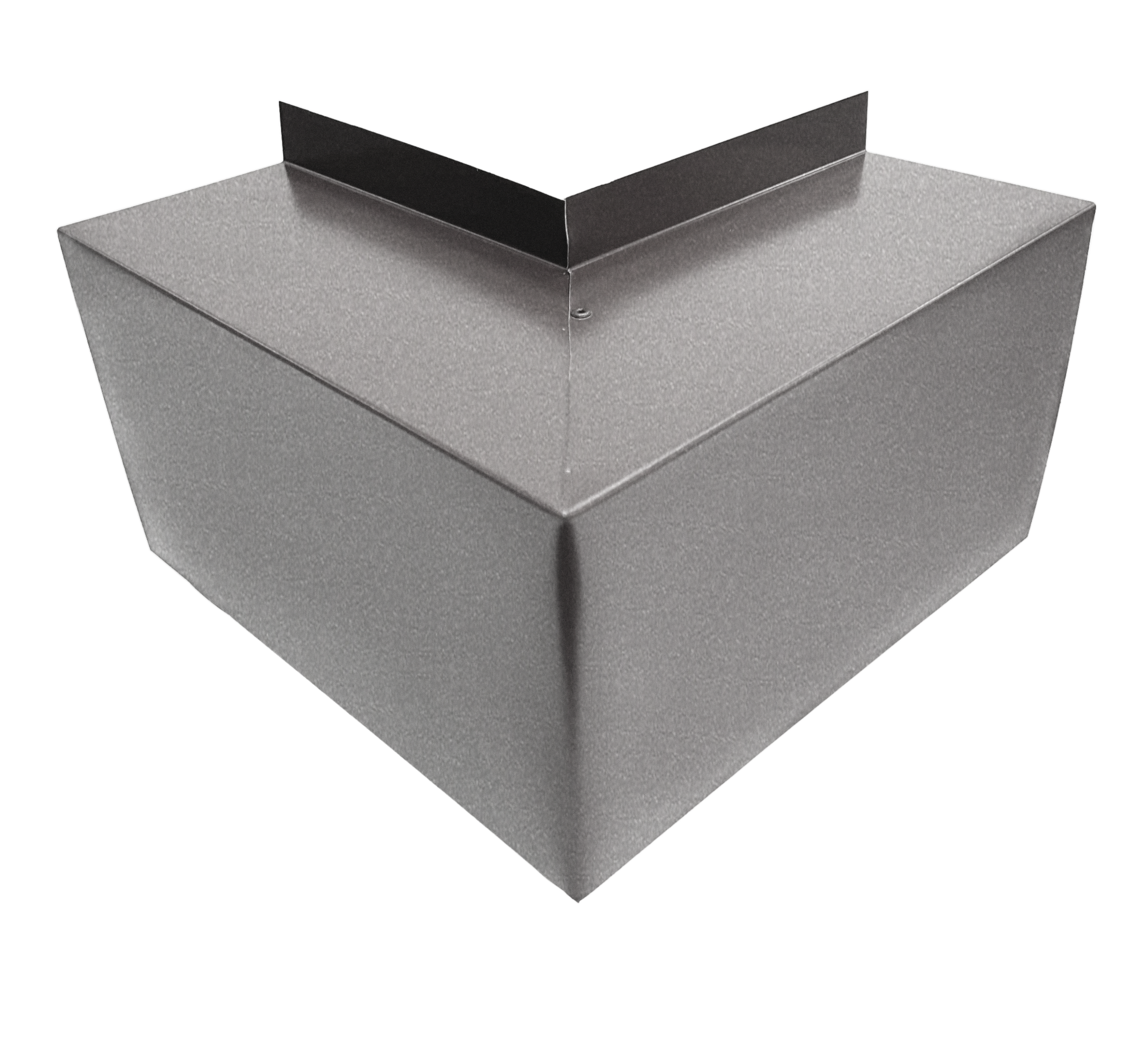 A PermaCover Metal HVAC Line Set Cover Outside Corner Elbow that is made to attach to exterior walls to cover existing HVAC line sets. The elbow cover is Weathered Zinc in color.