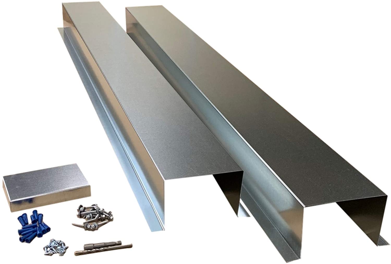 A PermaCover HVAC Line Set Cover that consists of two 5 FT sections. The cover is meant to install to extend existing HVAC line sets.  The cover is made from 26 Gauge Galvanized Steel.