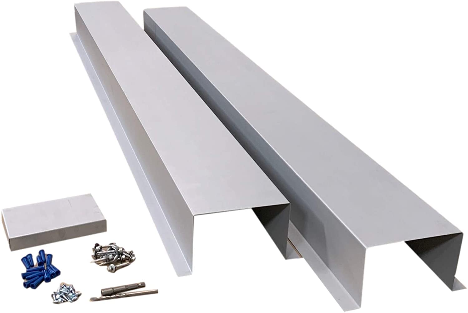 A PermaCover HVAC Line Set Cover that consists of two 5 FT sections. The cover is meant to install to extend existing HVAC line sets. The cover is made from 26 Gauge Paintable Steel.