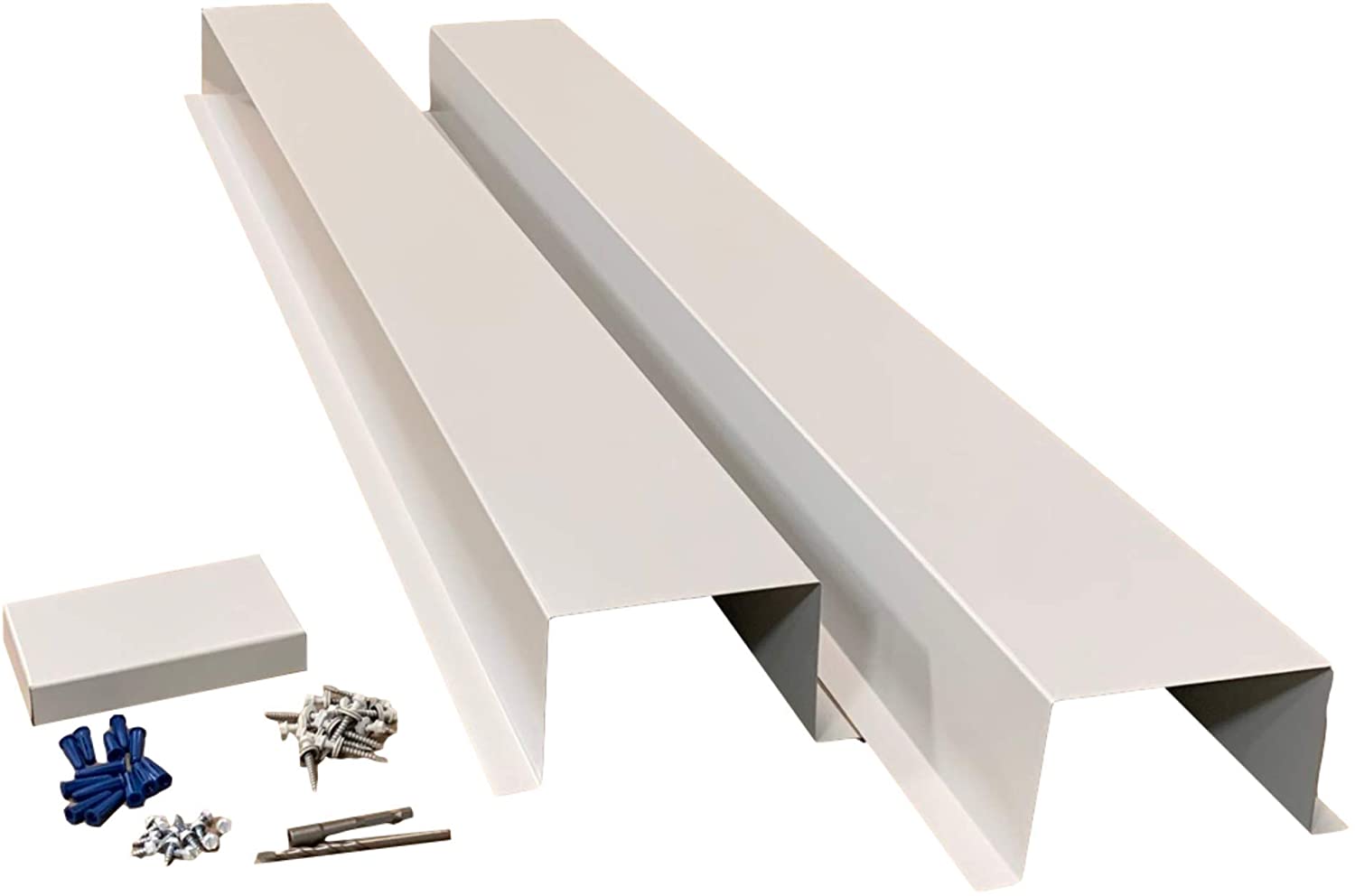 A PermaCover HVAC Line Set Cover that consists of two 5 FT sections. The cover is meant to install to extend existing HVAC line sets. The cover is made from 26 Gauge Painted Steel in the color White.