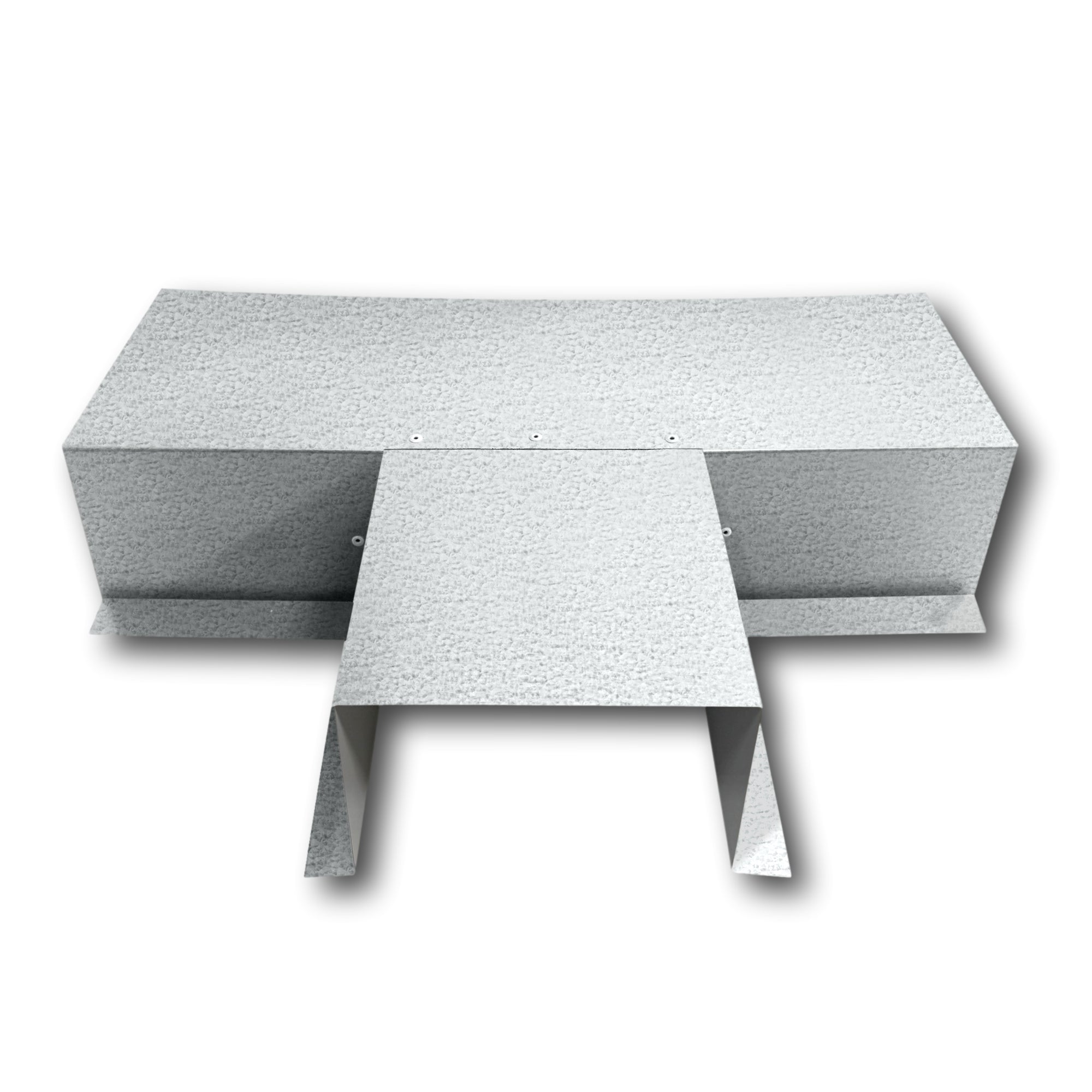 A PermaCover Metal HVAC Line Set Cover T-Joint Connector that is made to attach to exterior walls to cover existing HVAC line sets. The elbow cover is made from 26 Gauge Galvalume Steel. 