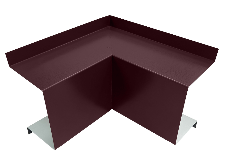 A PermaCover Metal HVAC Line Set Cover Inside Corner Elbow that is made to attach to exterior walls to cover existing HVAC line sets. The elbow cover is Burgundy in color. 