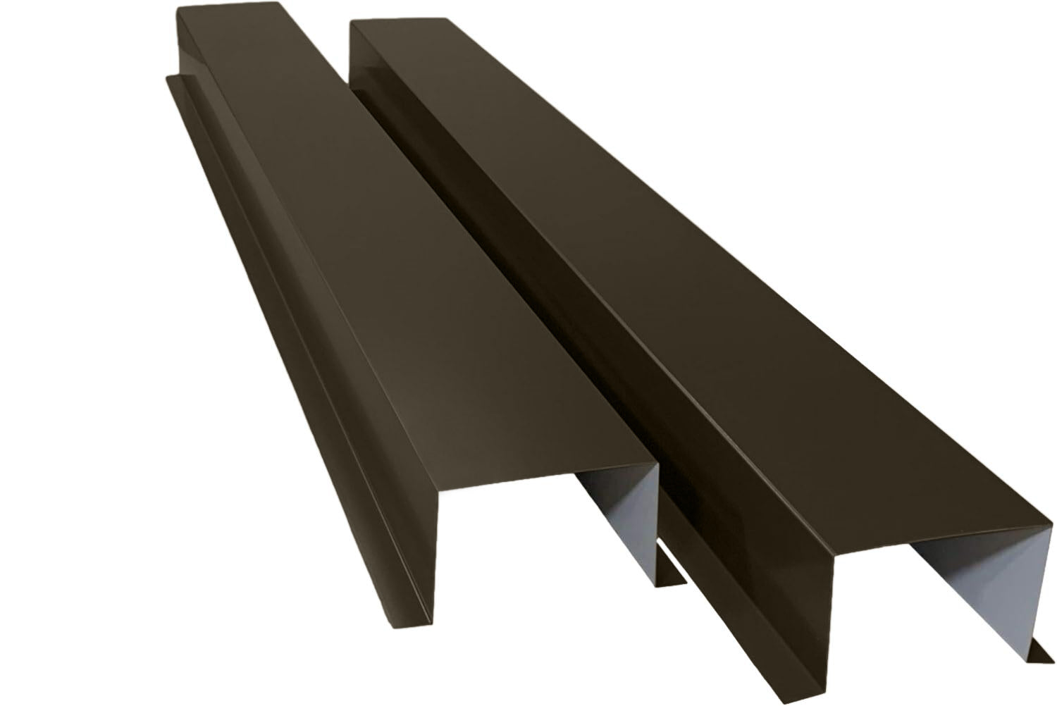 A PermaCover Metal HVAC Line Ste Cover Kit that consists of two 5 foot long sections. The covers telescope together and attach to exterior walls to cover existing HVAC line sets. The cover is Burnished Slate in color. 