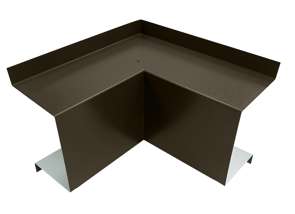 A PermaCover Metal HVAC Line Set Cover Inside Corner Elbow that is made to attach to exterior walls to cover existing HVAC line sets. The elbow cover is Burnished Slate in color. 