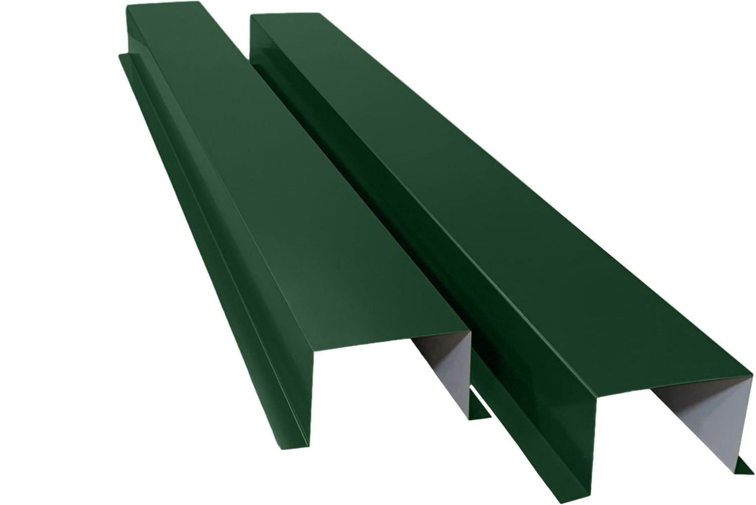 A PermaCover Metal HVAC Line Ste Cover Kit that consists of two 5 foot long sections. The covers telescope together and attach to exterior walls to cover existing HVAC line sets. The cover is Classic Green in color. 