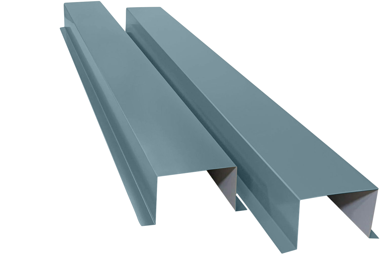 A PermaCover HVAC Line Set Cover that consists of two 5 FT sections. The cover is meant to install to extend existing HVAC line sets.  The cover is made from 26 Gauge Painted Steel in the color Hawaiian Blue. 