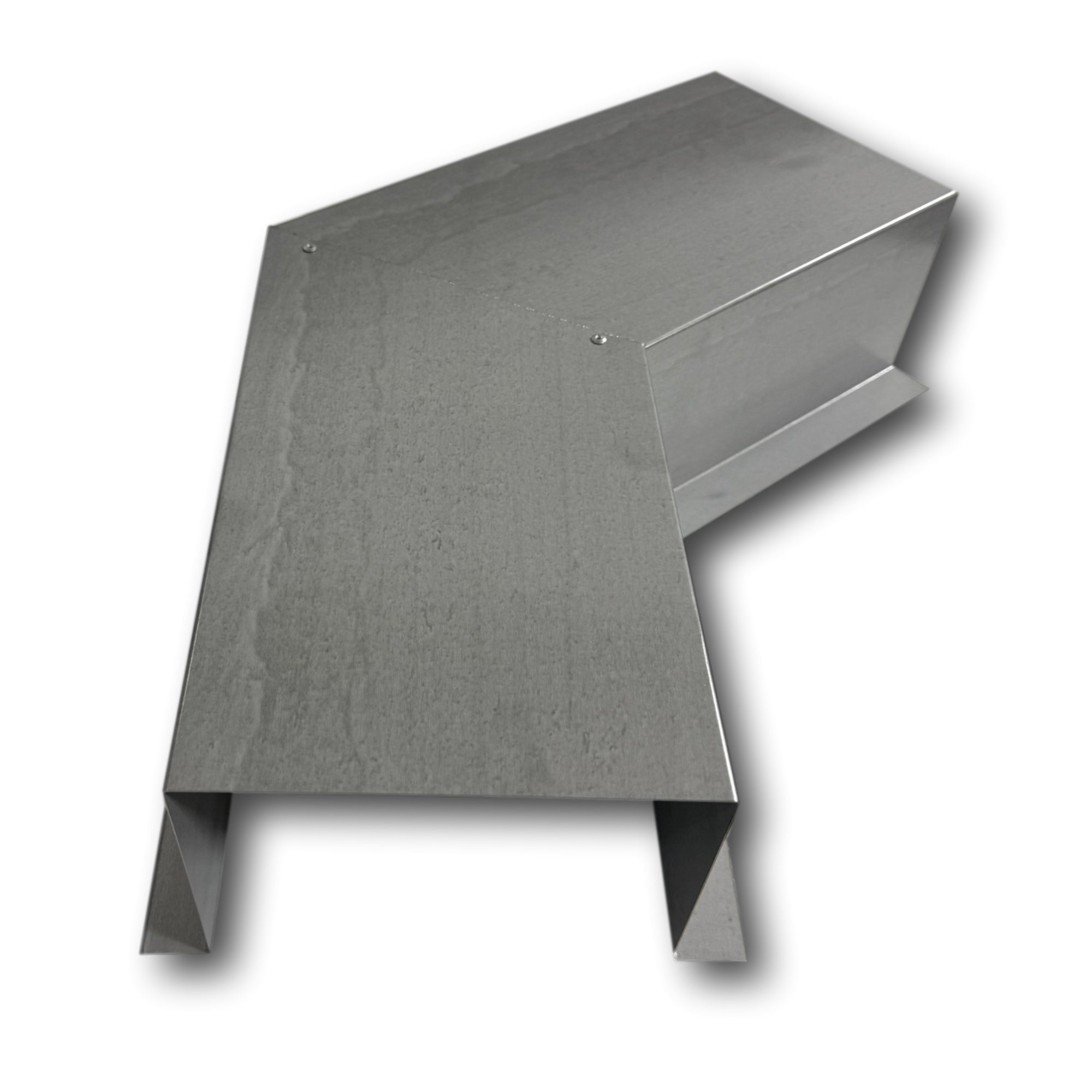 A PermaCover Metal HVAC Line Set Cover 45° Side Turning Elbow that is made to attach to exterior walls to cover existing HVAC line sets. The elbow is made from 22 Gauge Paintable Steel.