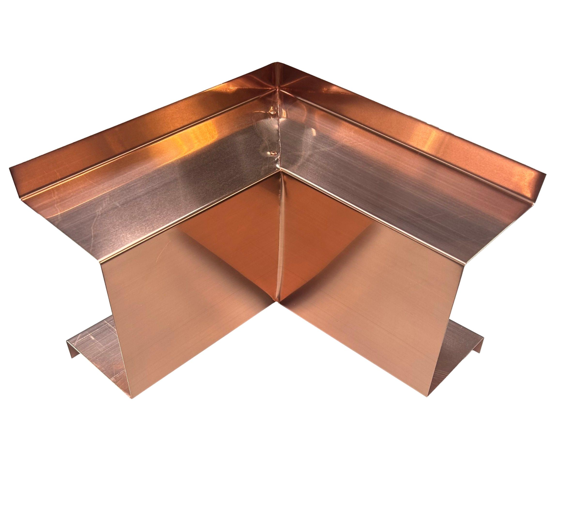 A PermaCover Metal HVAC Line Set Cover Inside Corner Elbow that is made to attach to exterior walls to cover existing HVAC line sets. The elbow cover is made from 20 ounce copper metal. 