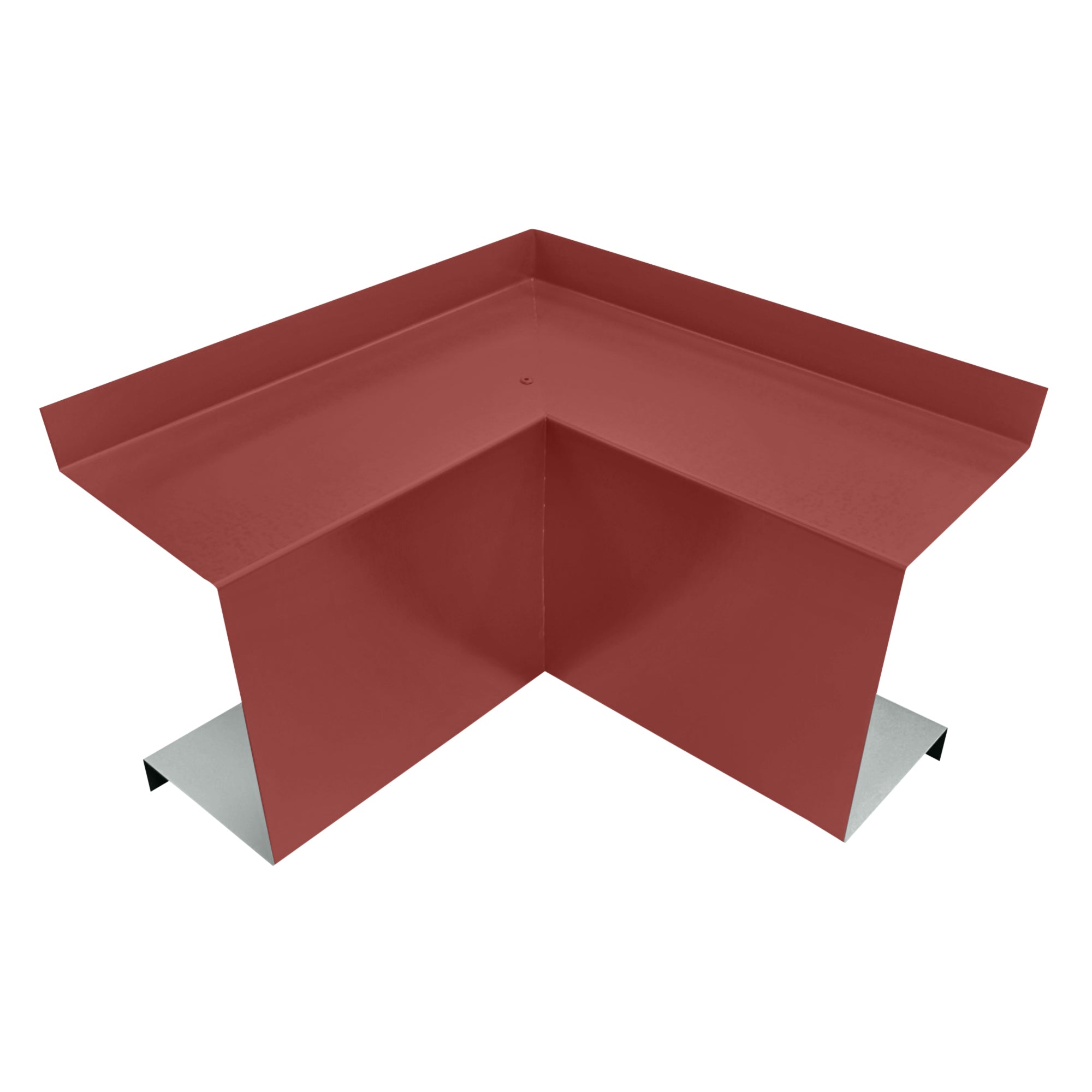 A PermaCover Metal HVAC Line Set Cover Inside Corner Elbow that is made to attach to exterior walls to cover existing HVAC line sets. The elbow cover is TerraCotta in color. 