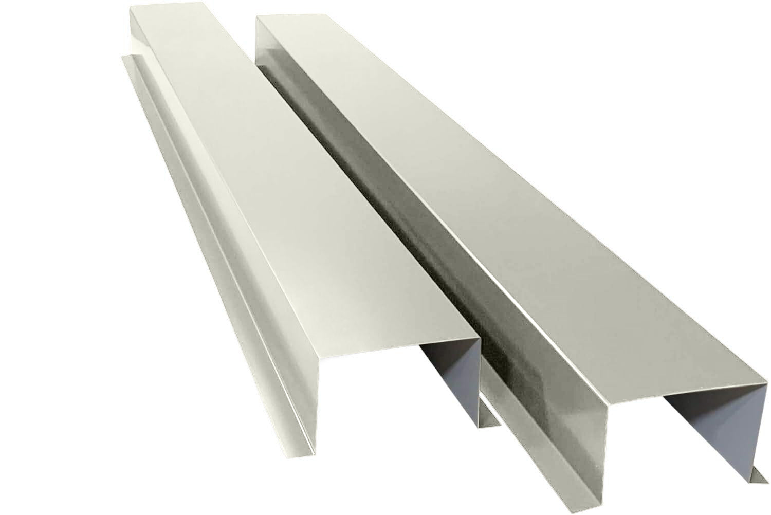 A PermaCover Metal HVAC Line Ste Cover Kit that consists of two 5 foot long sections. The covers telescope together and attach to exterior walls to cover existing HVAC line sets. The cover is Sandstone in color. 