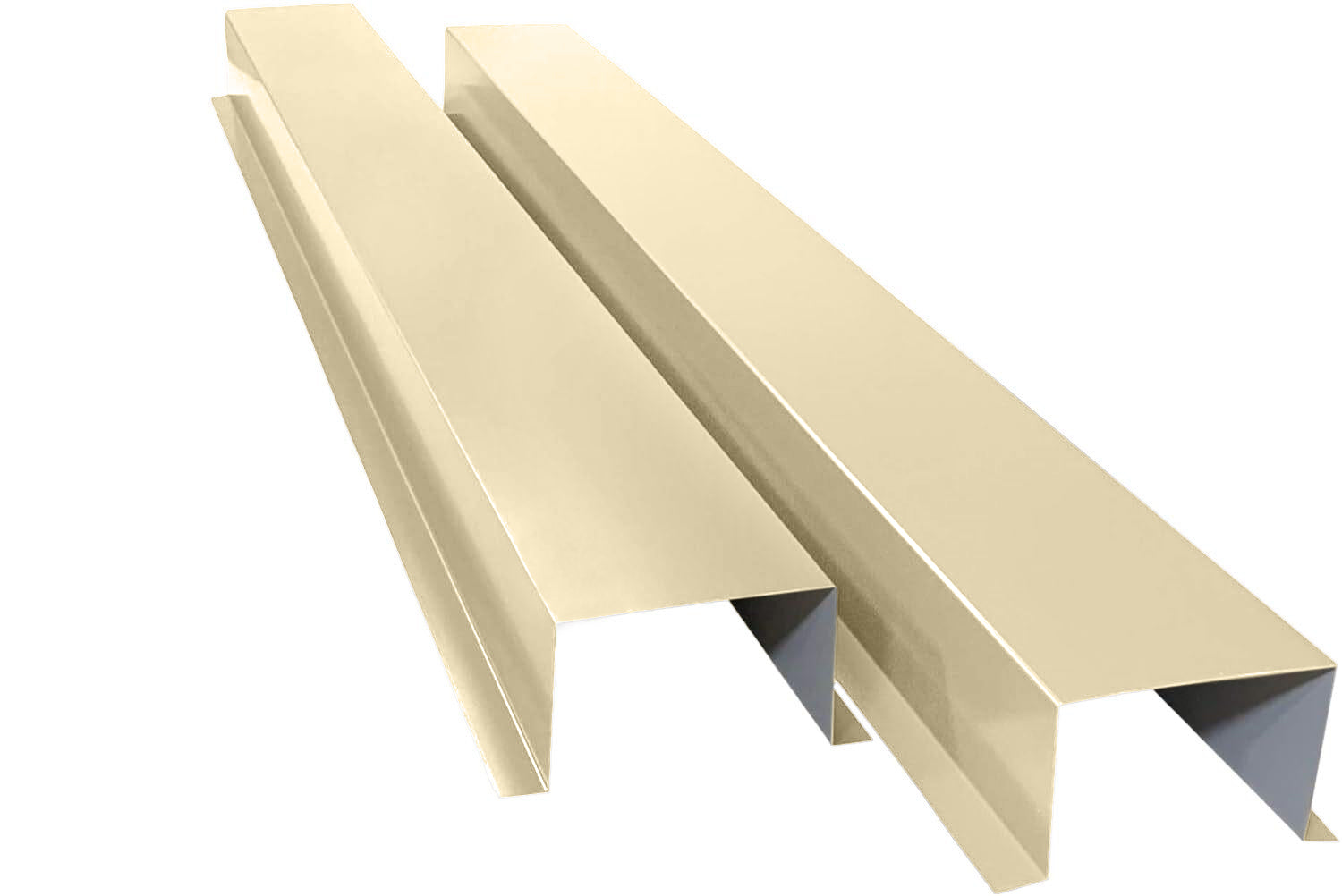 A PermaCover Metal HVAC Line Ste Cover Kit that consists of two 5 foot long sections. The covers telescope together and attach to exterior walls to cover existing HVAC line sets. The cover is Sierra Tan in color. 