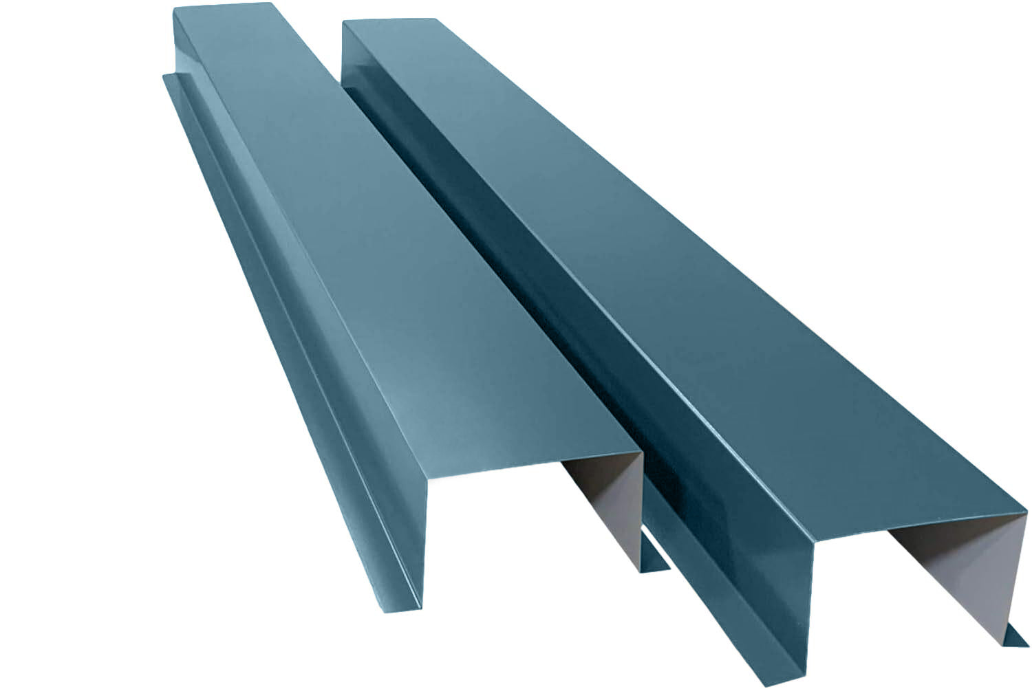 A PermaCover Metal HVAC Line Ste Cover Kit that consists of two 5 foot long sections. The covers telescope together and attach to exterior walls to cover existing HVAC line sets. The cover is Slate Blue in color. 