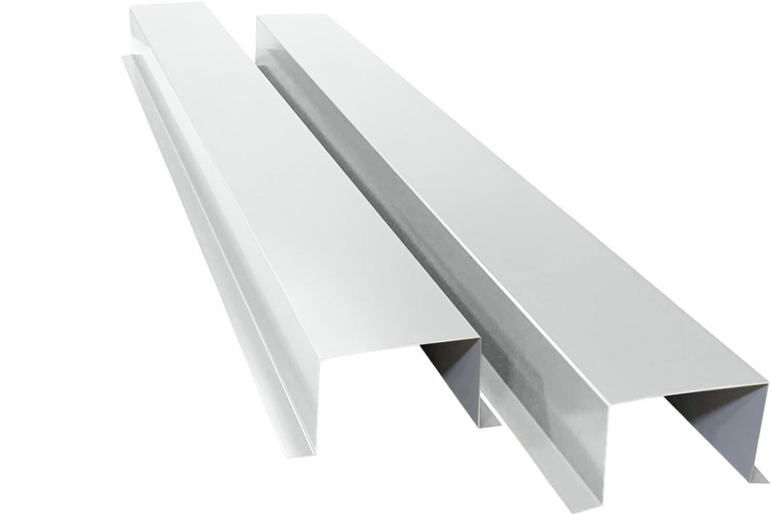 A PermaCover Metal HVAC Line Ste Cover Kit that consists of two 5 foot long sections. The covers telescope together and attach to exterior walls to cover existing HVAC line sets. The cover is Stone White in color. 