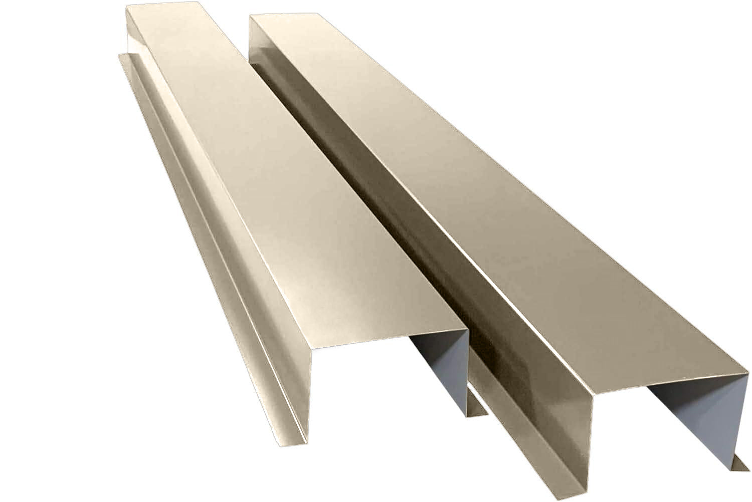 A PermaCover Metal HVAC Line Ste Cover Kit that consists of two 5 foot long sections. The covers telescope together and attach to exterior walls to cover existing HVAC line sets. The cover is Almond in color. 