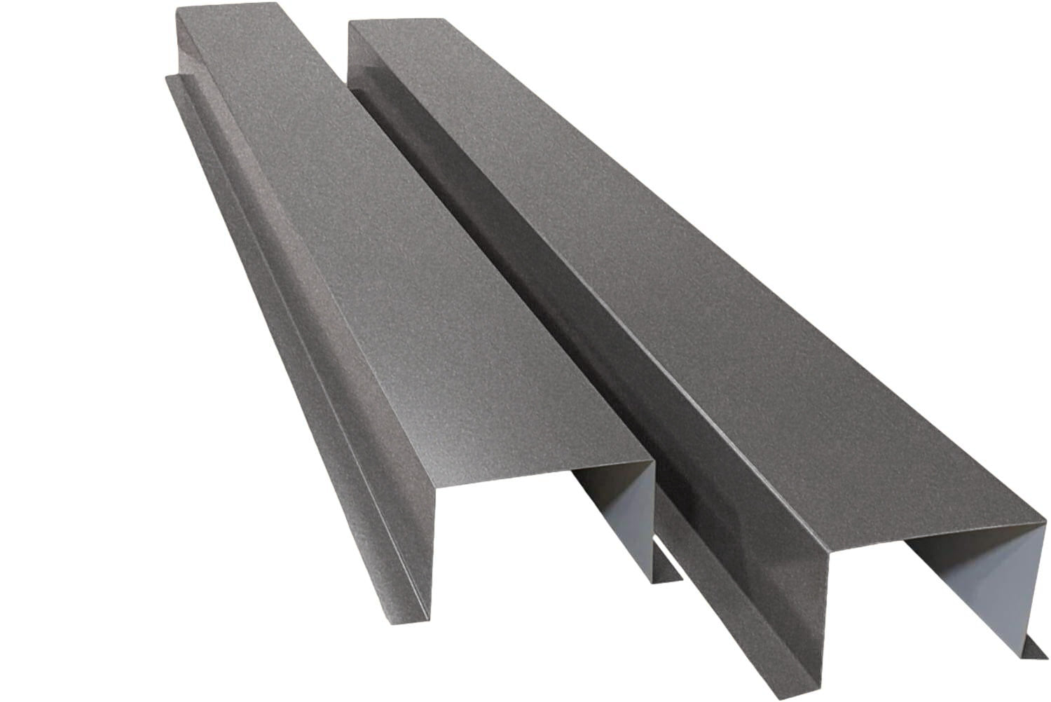 A PermaCover Metal HVAC Line Ste Cover Kit that consists of two 5 foot long sections. The covers telescope together and attach to exterior walls to cover existing HVAC line sets. The cover is Weathered Zinc in color. 