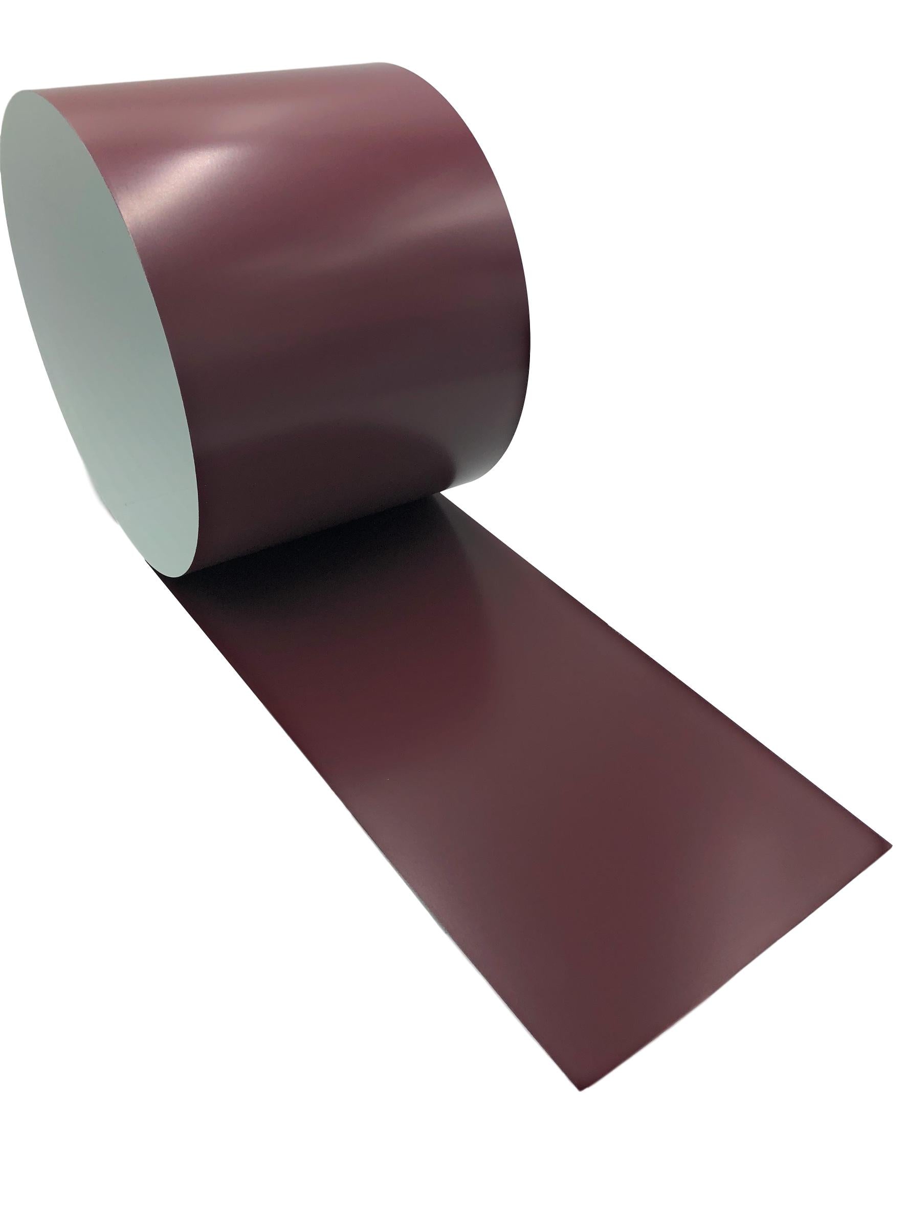 A roll of 26 Gauge Painted Steel that is Burgundy in color. 