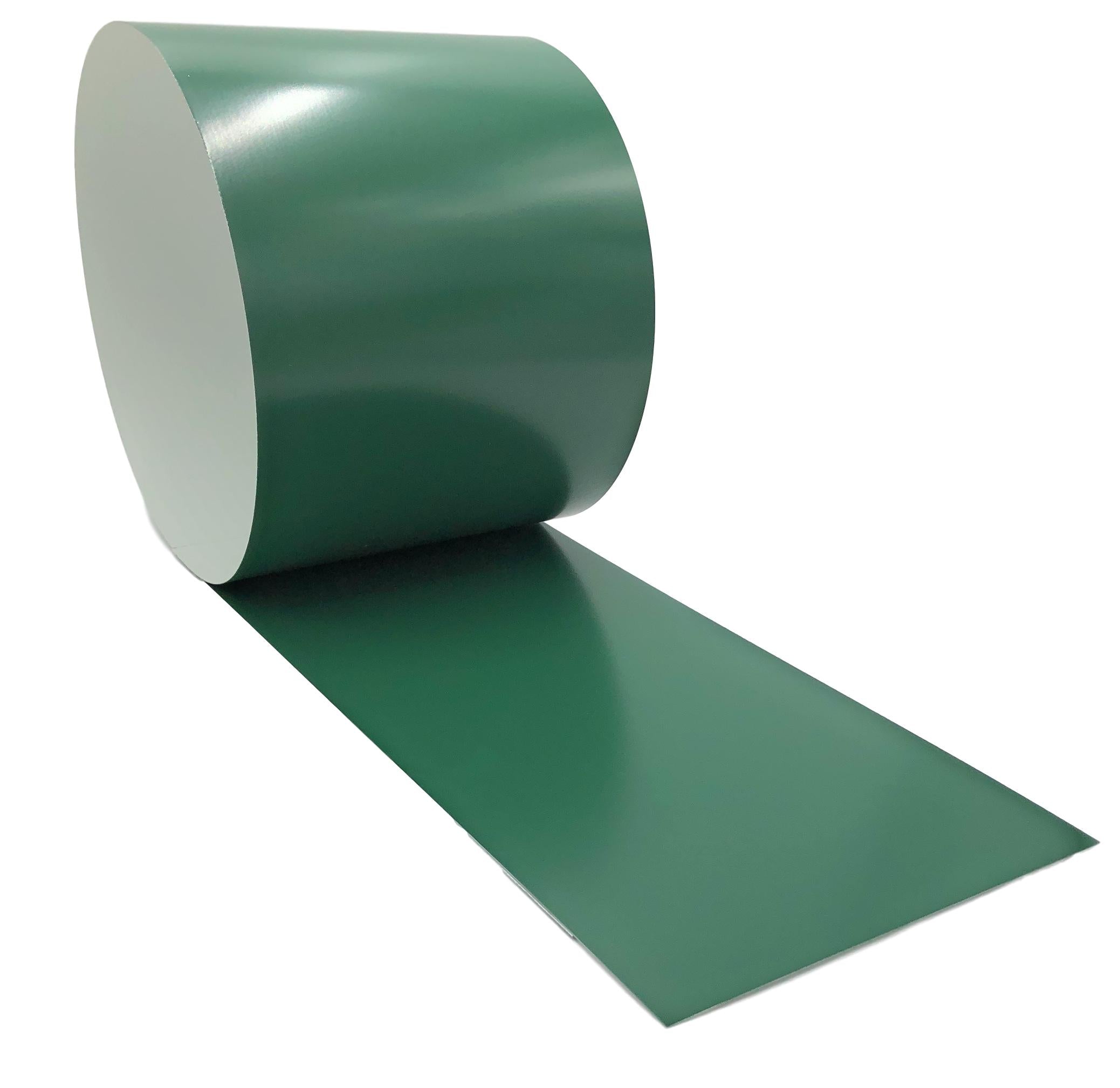 A roll of 26 Gauge Painted Steel that is Green in color. 