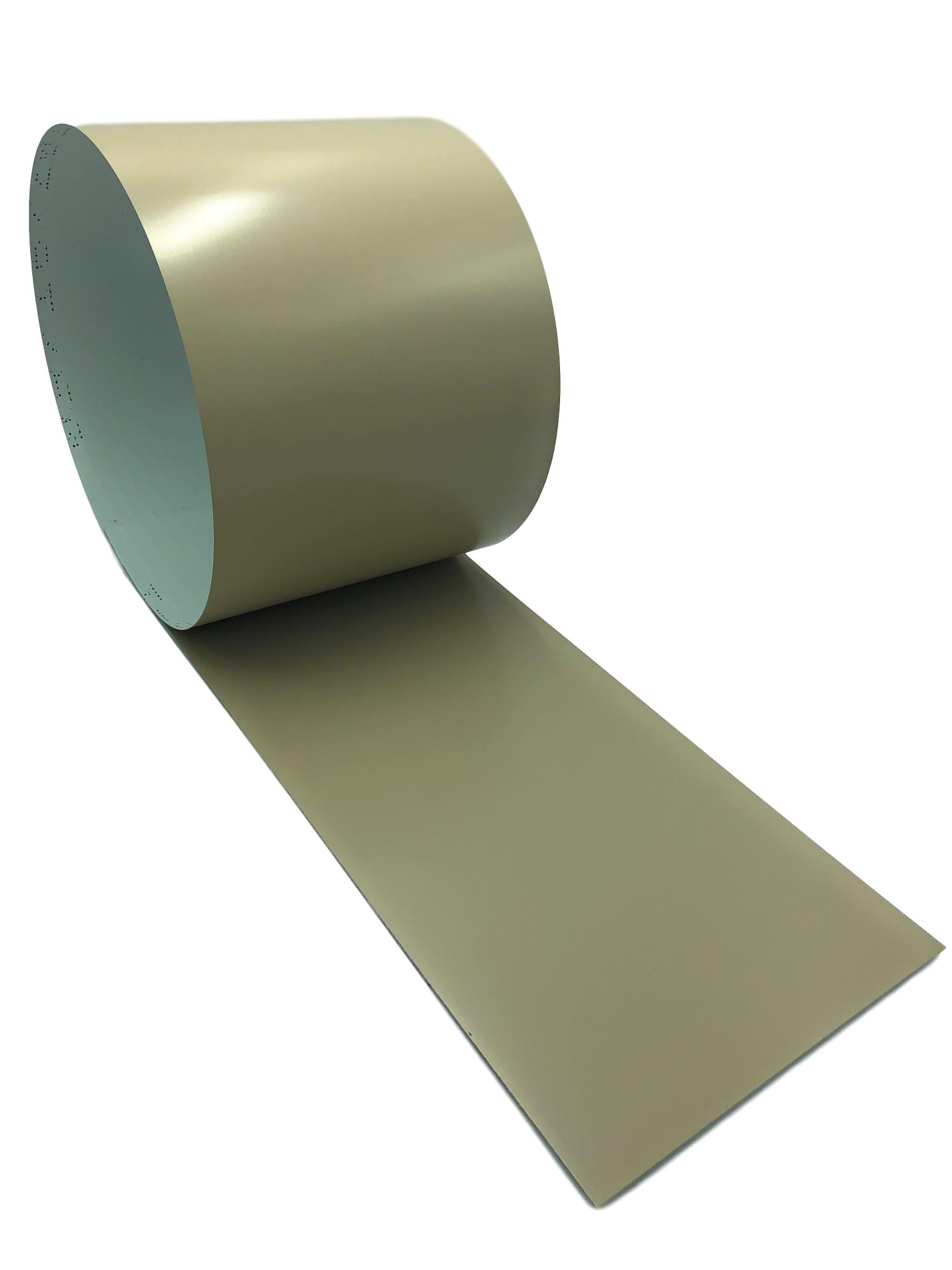 A roll of 26 Gauge Painted Steel that is Sierra Tan in color. 